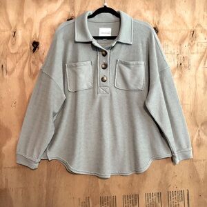 American Eagle Tan Henley Sweatshirt Oversized Sz XS